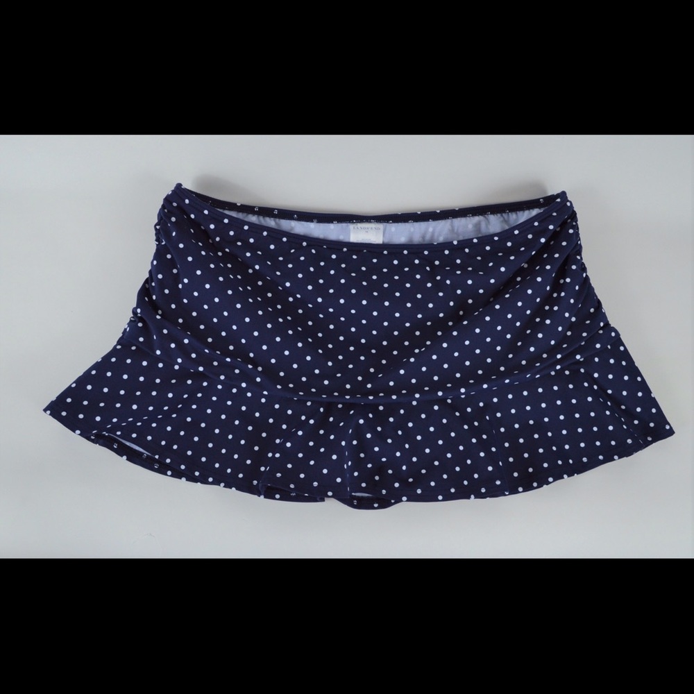Lands' End Navy & White Polka Dot Swim Skirt